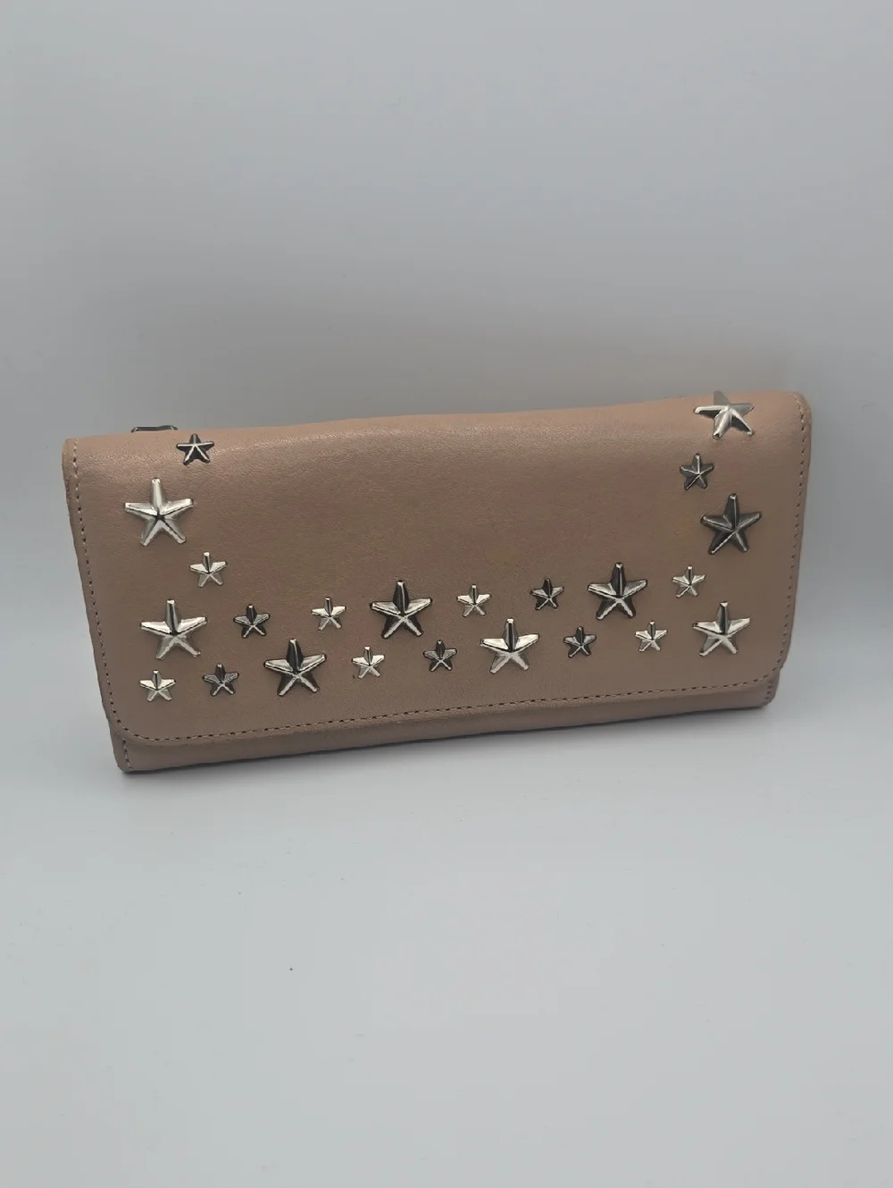 Jimmy Choo Beige Wallet with Silver Star Studs